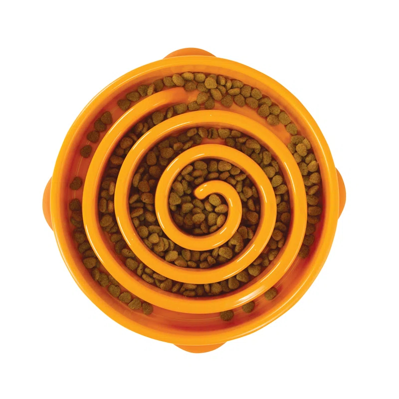 Outward Hound Outward Hound Fun Feeder Bowl, Slow Feeder Dog Bowl, Large, Orange