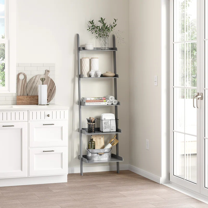 Ballucci Lado 5-Tier 67" H x 18" W Wood Leaning Ladder Bookcase