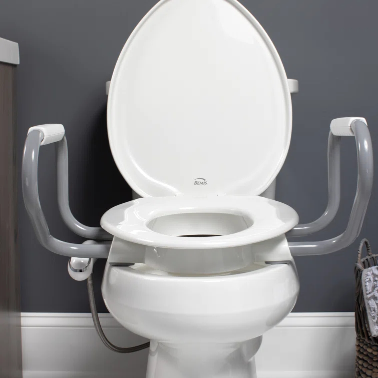 Bemis Assurance 3" Raised Toilet Seat with Handles and Bidet Attachment, Secure Hinges, Elongated, White 7YE85320H20 ARM