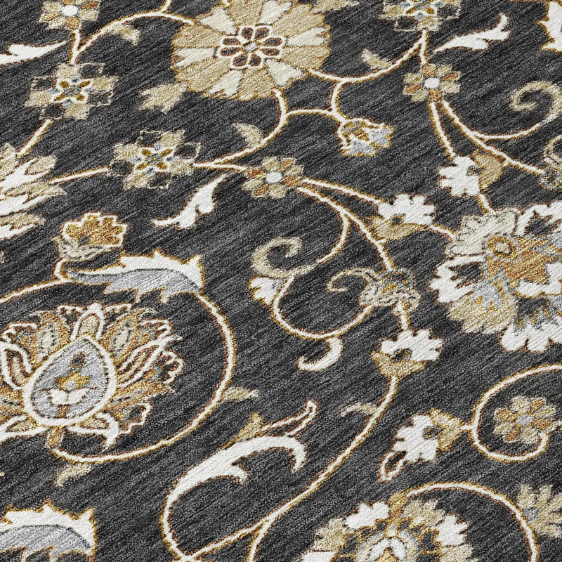 Machine Washable Indoor/Outdoor Chantille ACN1149 Black Rug