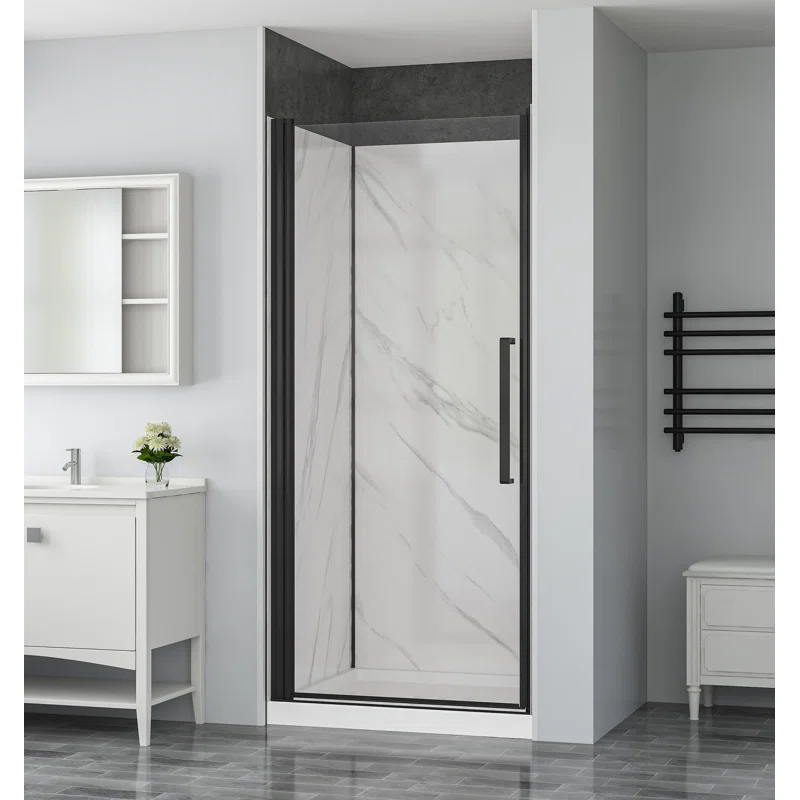 York 36" W x 79" H Alcove Reversible Shower Kit in Black with Door, Base, And Walls