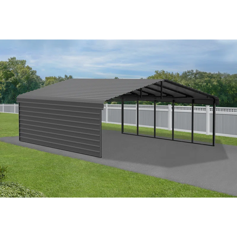 Arrow 24 x 20 ft Charcoal Carport with 1-sided Enclosure
