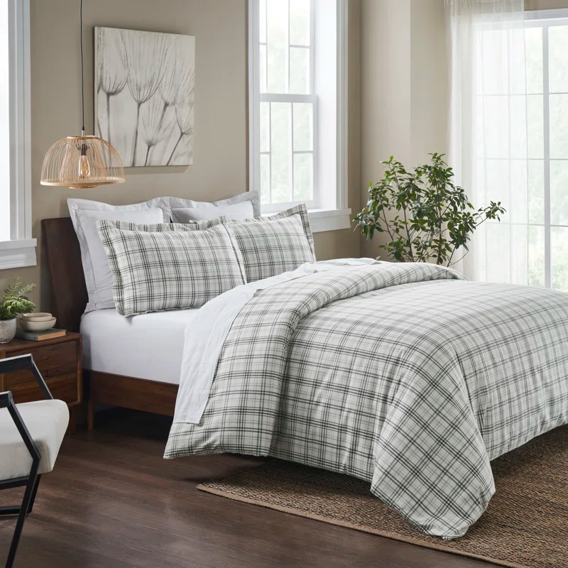 Superior Plaid Flannel Cotton Classic Modern Farmhouse Duvet Cover Set