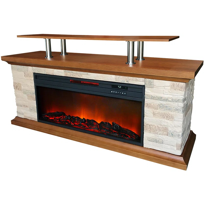 Lifesmart LifeSmart 60" Faux Stone Media Fireplace Heater with Remote Control and Timer, Adjustable Flame