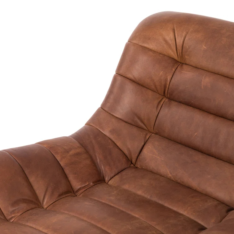 Heirloom Sienna Leather Swivel Lounge Chair with Tufted Back