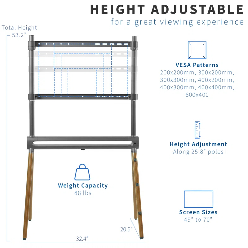 Vivo Easel Studio TV Stand with RGB Light