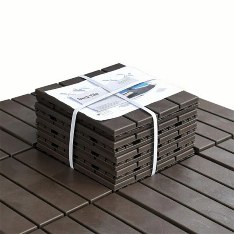 Patio Interlocking Deck Tiles, 12"X12" Square Composite Decking Tiles, Four Slat Plastic Outdoor Flooring Tile All Weather For Balcony Porch Backyard, (Dark Brown, Pack Of 44)