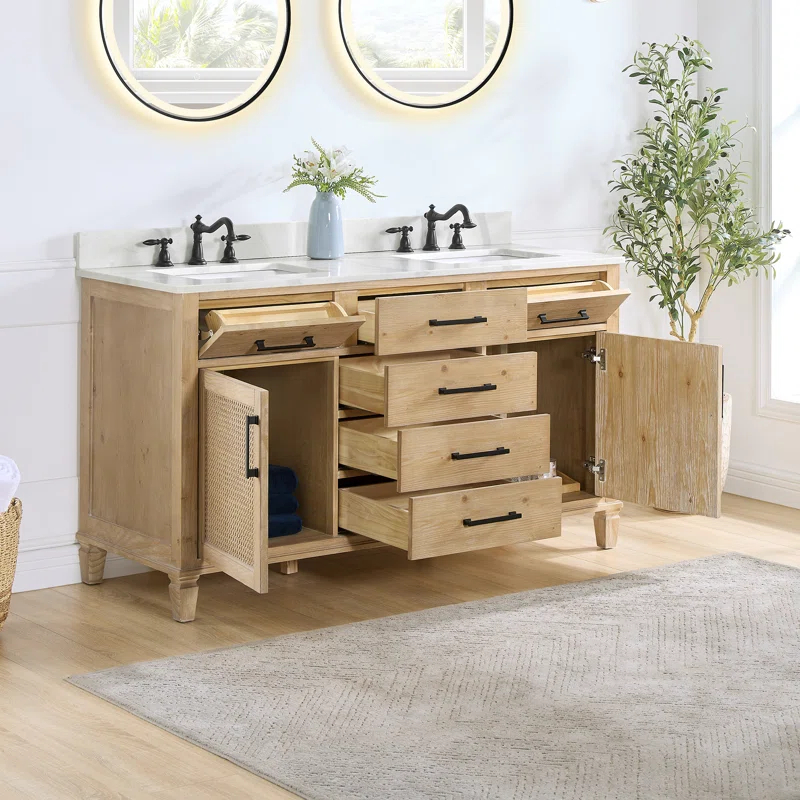 Altair Solana 59.2" Double Bathroom Vanity Base Only in Weathered Fir