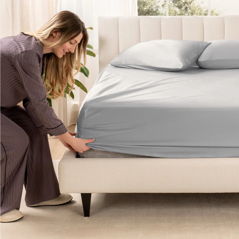 Bare Home Organic Sateen Machine Woven Fitted Sheet