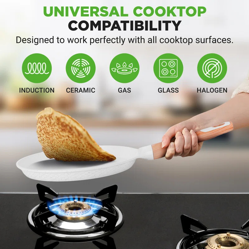NutriChef Nutrichef 9.45” Non-Stick Crepe Pan With Wooden Spreader, Durable Marble Coated Dosa Pan, Bakelite Handle And Induction Bottom, Pfoa/Pfos Free, Dishwasher Safe, Even Heat Distribution