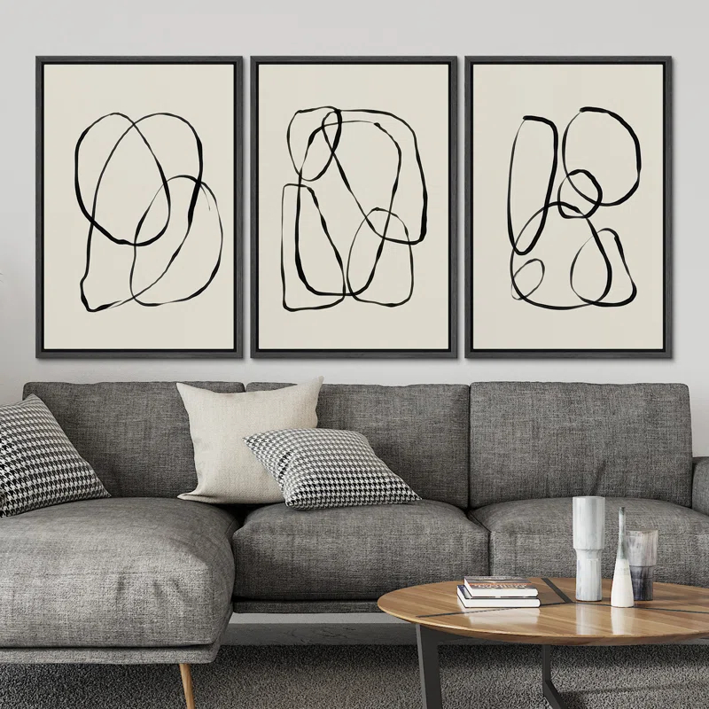 " Modern Duotone Geometric Spiral Ring Circle Collage 3 Piece Framed Wall Art. " 3 - Pieces