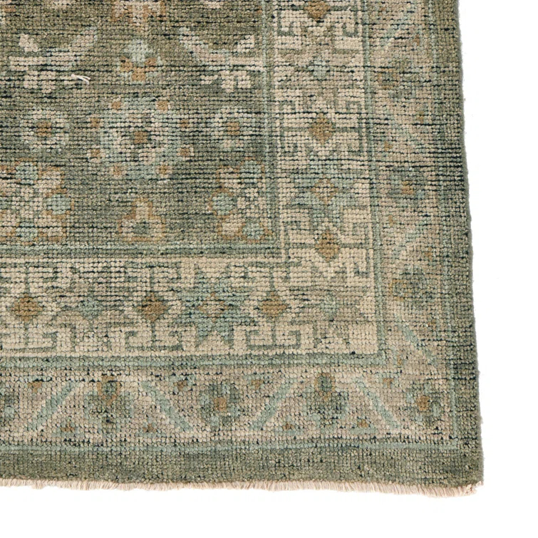 Four Hands Kenli Oriental Hand-Knotted Wool Area Rug in Green/Brown | Perigold