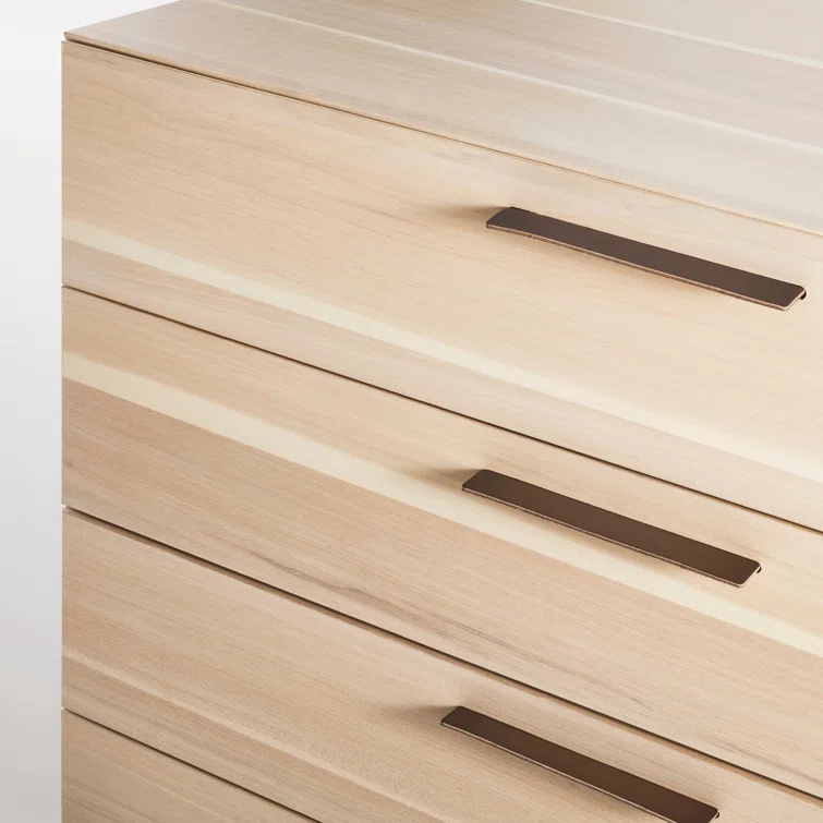 Modern Ash Wood & Leather 4-Drawer 2-Door Credenza