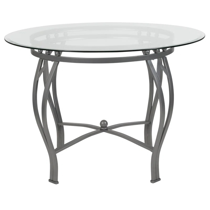 Syracuse Round Glass Dining Table with Bowed Out Metal Frame