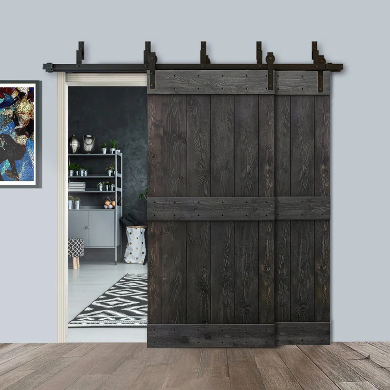 Calhome 84'' Solid Wood Paneled Painted with Installation Hardware Kit Barn Door