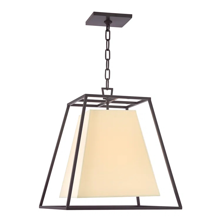 Kyle 17" Transitional Four-Light Pendant in Old Bronze with Faux Silk Shade