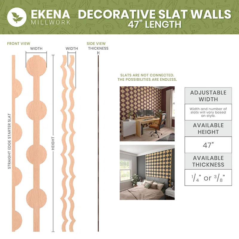Ekena Millwork Wabash Adjustable Wood Decorative Slat Wall Panel Kit