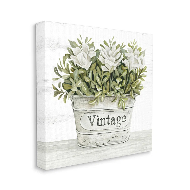 Stupell Industries " Vintage Flower Planter Rustic Blooms Full Leaves " by Cindy Jacobs Painting Print