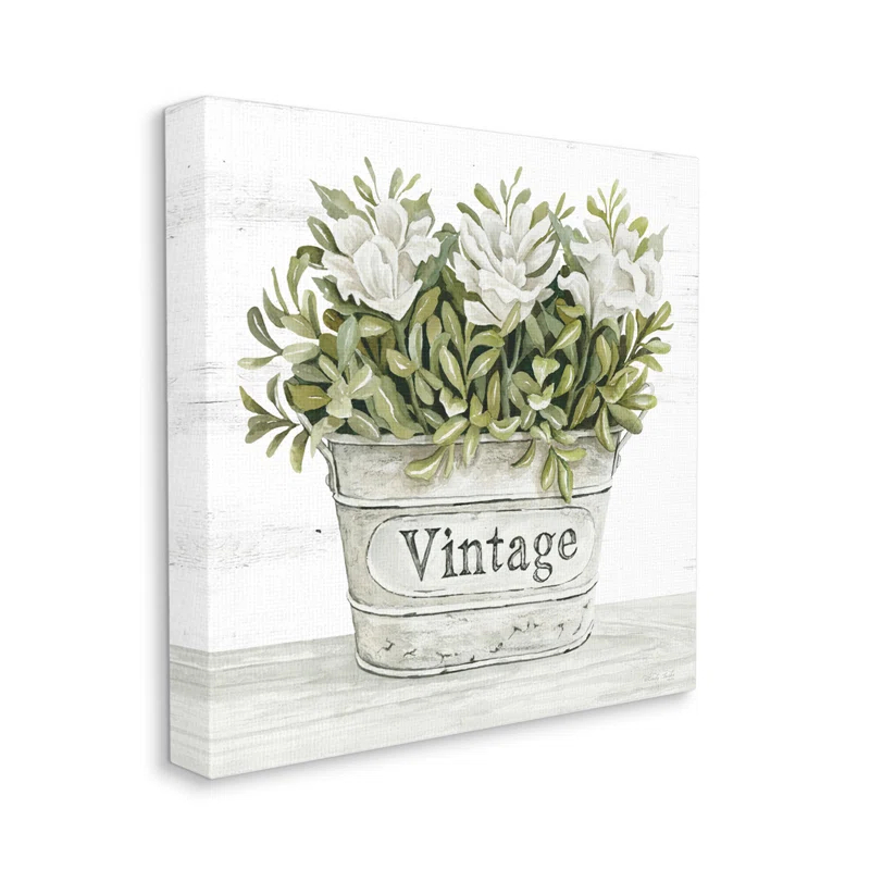 Stupell Industries " Vintage Flower Planter Rustic Blooms Full Leaves " by Cindy Jacobs Painting Print
