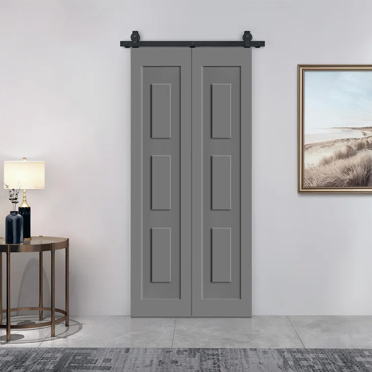 Calhome 3 Panel Shaker Composite Bi-Fold Door with Sliding Barn Door Hardware Kit