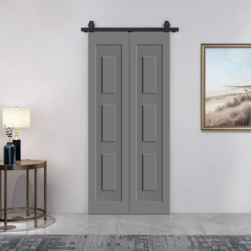 Calhome 3 Panel Shaker Composite Bi-Fold Door with Sliding Barn Door Hardware Kit
