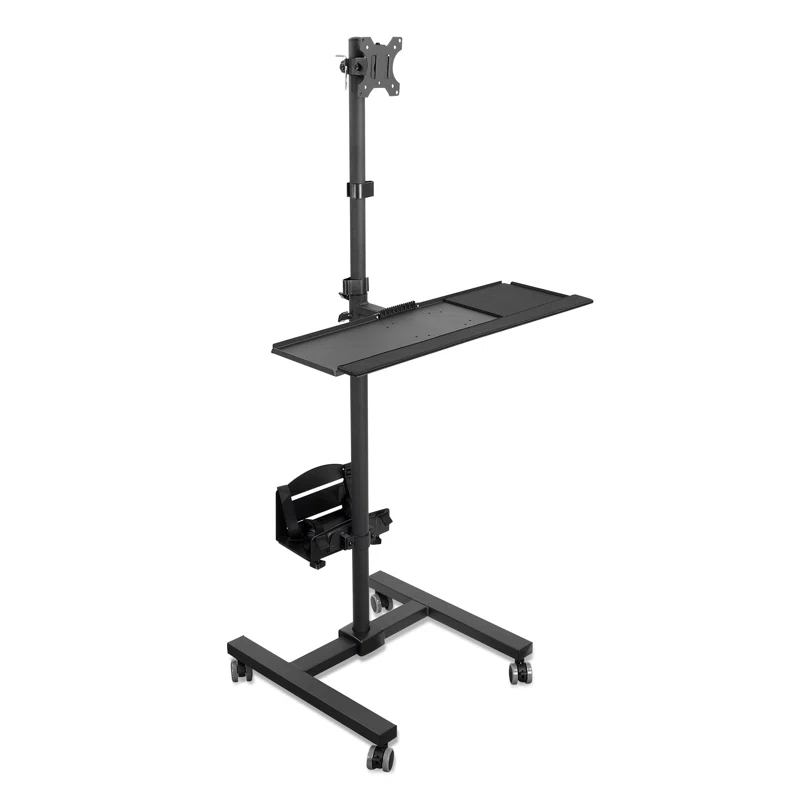 Mount-it Mount-It! Height Adjustable Rolling Computer Cart, Workstation with Tray Monitor Mount & CPU Holder