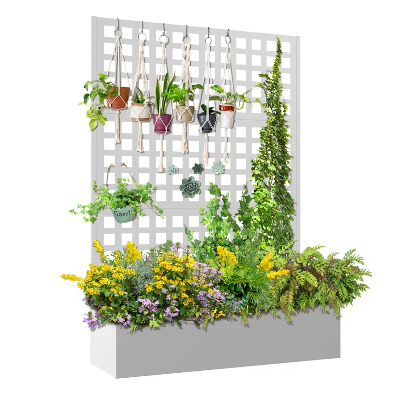 Latitude Run® Metal Planter Box with Trellis, Outdoor Raised Garden Bed with Privacy Screen