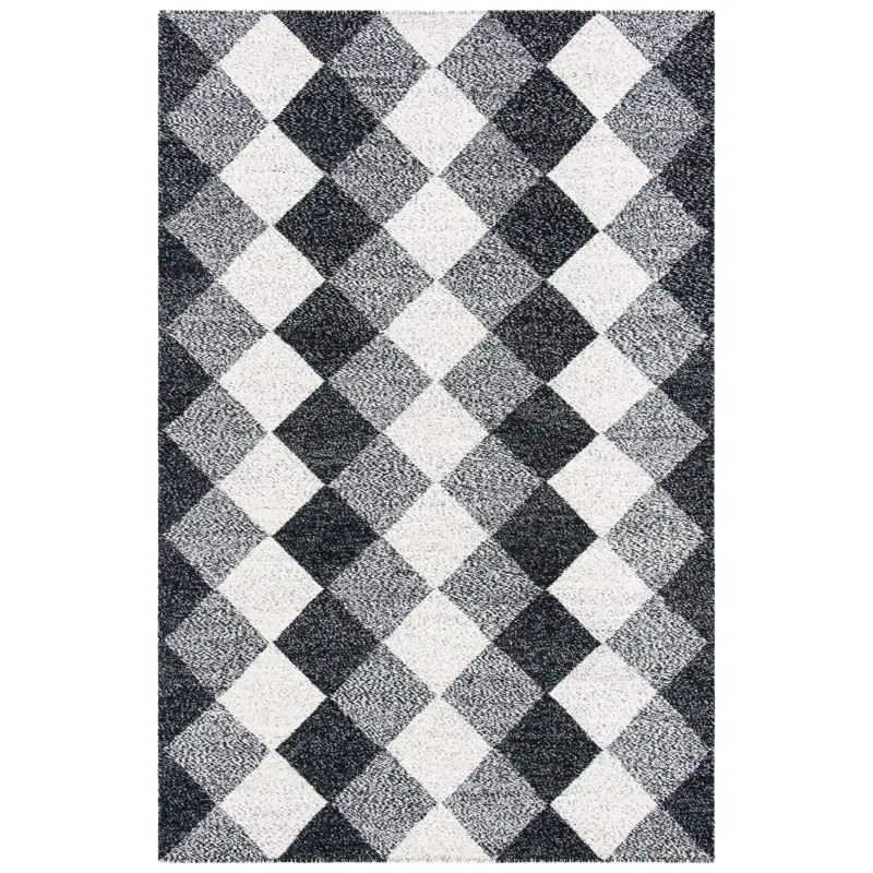 George Oliver Kilim Flat Weave Wool/Cotton Geometric Rug in Black