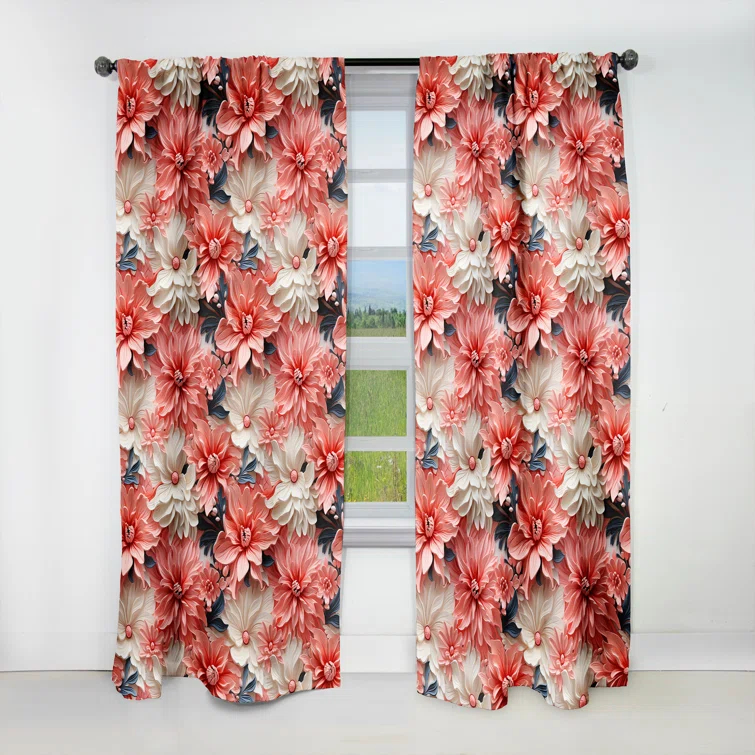 Design Art Coral Twilight Iv Tropical Pattern I - Tropical Traditional Blackout Curtain Single Panel