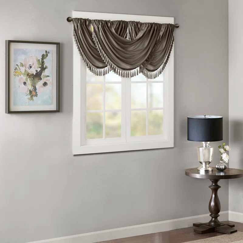 Madison Park Elena Faux Silk Waterfall Embellished 38'' W Single Window Valance