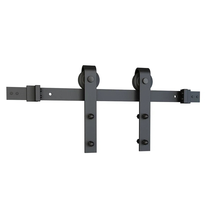 American Pro Decor Steel Sliding Rolling Barn Door Hardware Kit for Single Wood Doors with Routed Floor Guide
