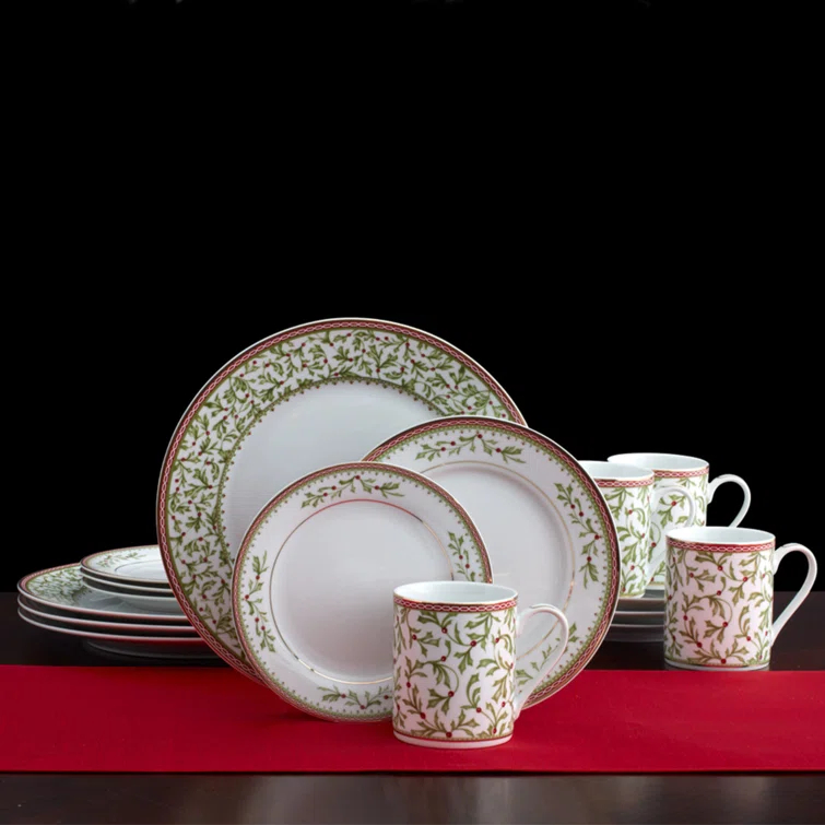 Mikasa Mikasa Holiday Tradition 16-Piece Porcelain Dinnerware Set, Service for 4