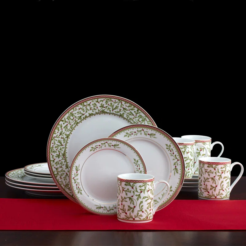 Mikasa Mikasa Holiday Tradition 16-Piece Porcelain Dinnerware Set, Service for 4
