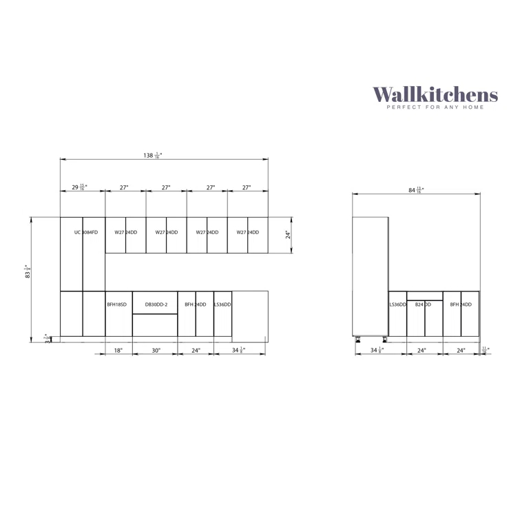 WALLKITCHENS FK-PRESTIGE 138'' W x 83'' H Medium Density Fiberboard (MDF) Kitchen Cabinet Set Ready-to-Assemble