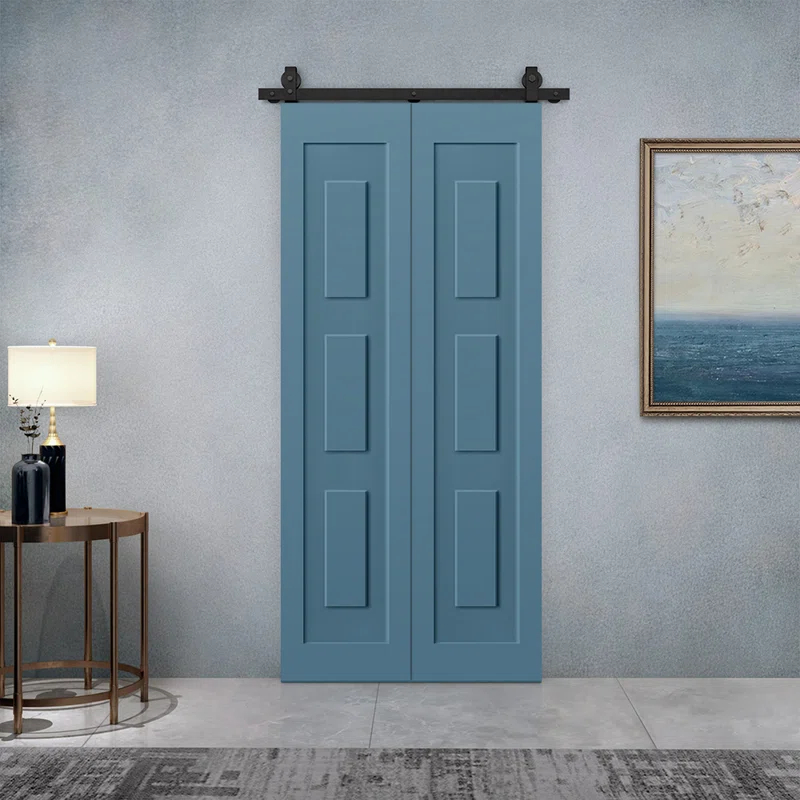 Calhome 3 Panel Shaker Composite Bi-Fold Door with Sliding Barn Door Hardware Kit