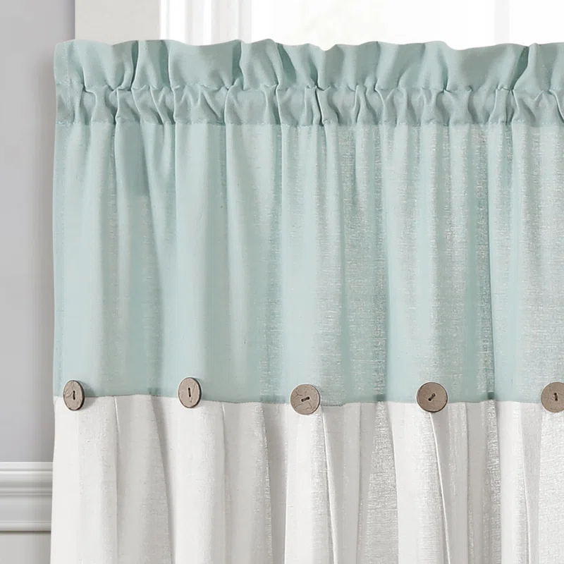 Lush Decor Linen Button Cotton Blend Tailored 29'' W Cafe Curtain (Set of 2)