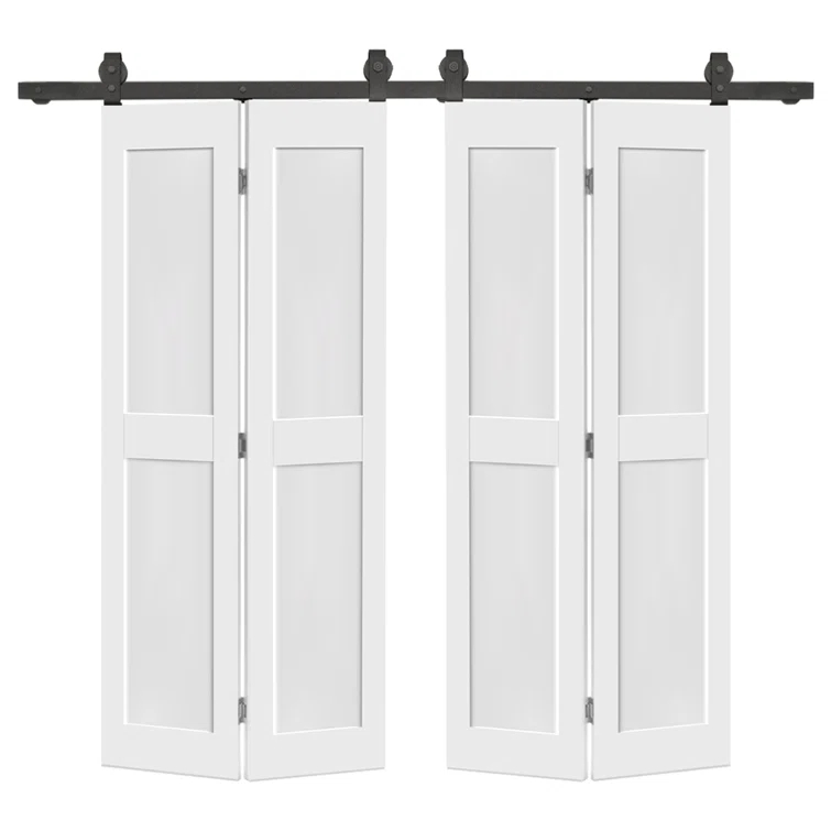 Calhome 2 PANEL Shaker Composite Double Bi-Fold Door with Barn Door Hardware Kit