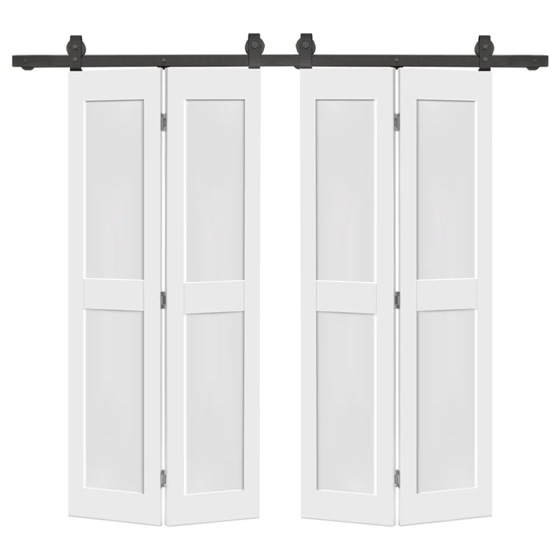 Calhome 2 PANEL Shaker Composite Double Bi-Fold Door with Barn Door Hardware Kit