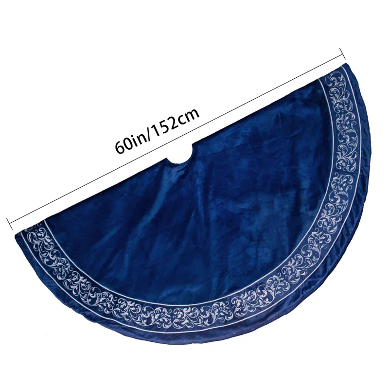 SHIRLEY'S OFFICE FURNITURE, LLC Christmas Tree Skirt 60 Inch, Blue Luxury Extra Large Skirts With Silver Embroidered Vintage Pattern, Classic Retro Christmas Tree Decorations Gifts