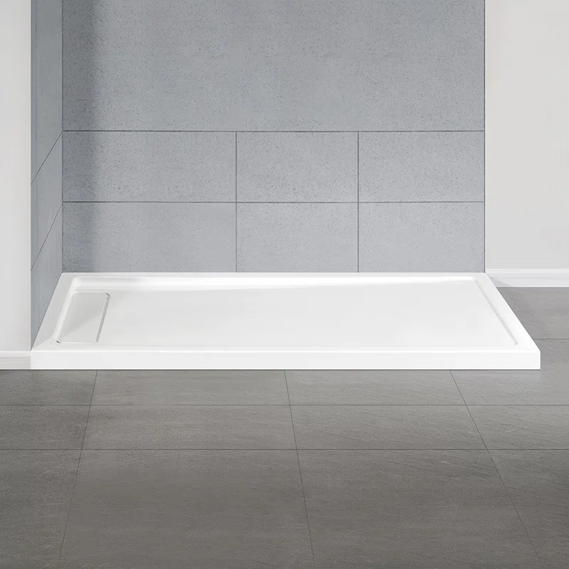 OVE Decors 72" x 36" Rectangle Shower Base Pan, White Acrylic, Hidden Side Drain, Reversible Design