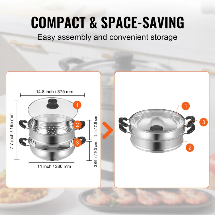 VEVOR VEVOR 3 Quarts Stainless Stee Steamer Pot