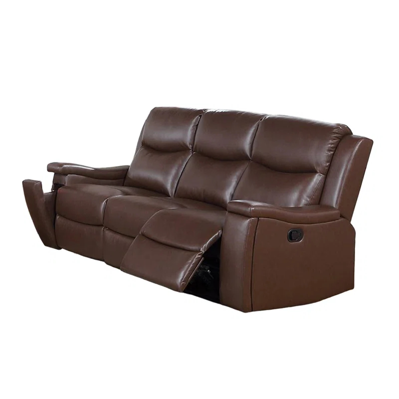 Benjara Renna Manual Recliner Sofa, Cupholder,  Faux Leather 80In