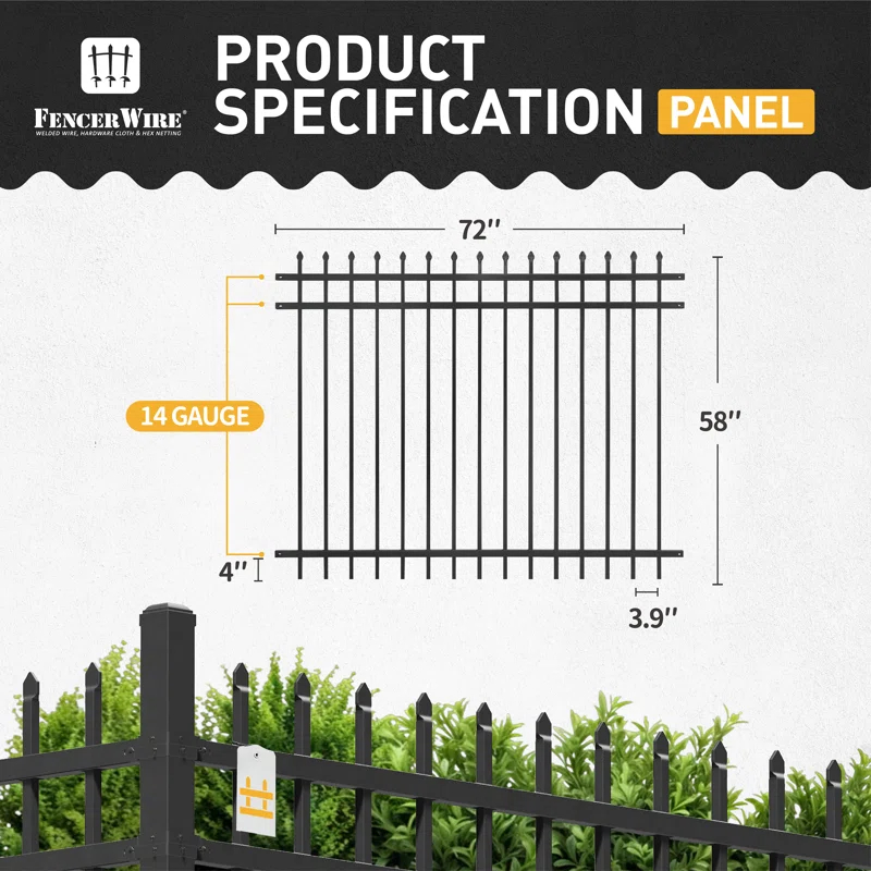 Fencer Wire Fencer Wire 4/ 5/ 6FT H X 6FT W Heavy Duty Pinnacle Fence Barrier Panel, Anti-Rust Metal Fencing Panel