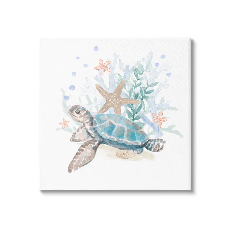 Stupell Industries " Mixed Sea Life Tortoise Swimming " by Lanie Loreth Painting Print