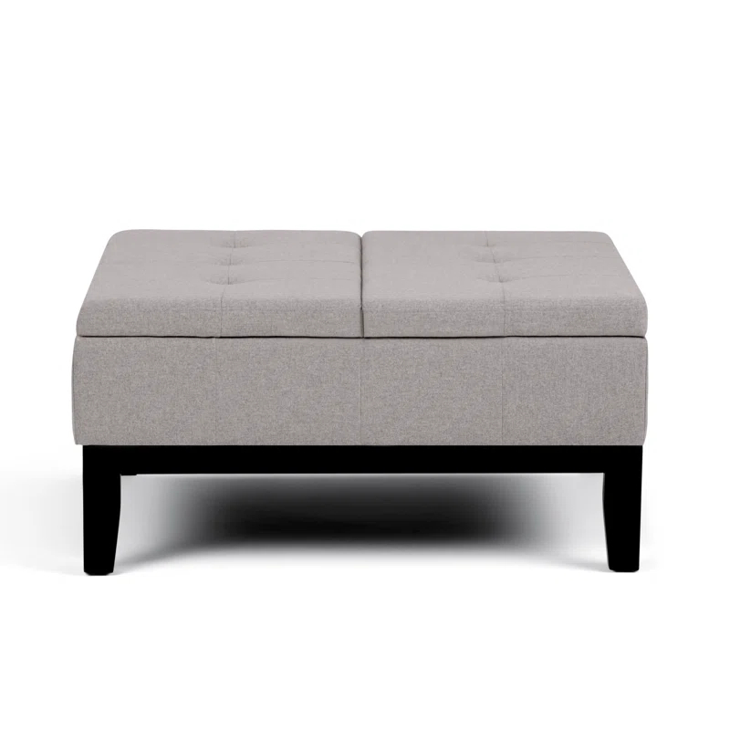 Simpli Home Dover 36"W Upholstered Square Coffee Table Storage Ottoman with Split Tufted Lift Top