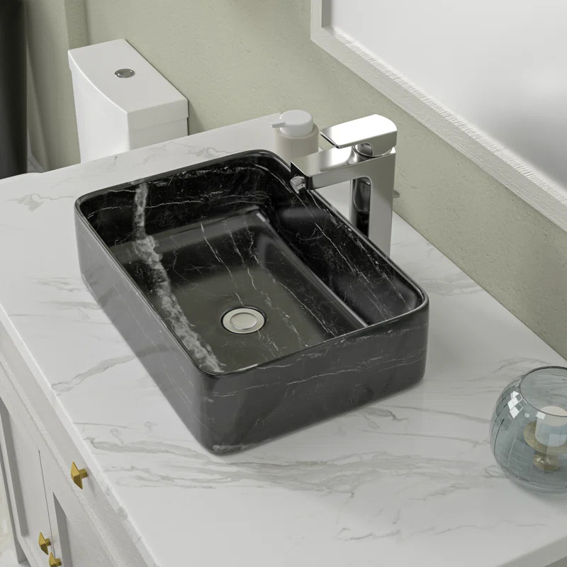 COUOKO COUOKO 19''L x 15"W Black Marble Ceramic Rectangular Vessel Bathroom Sink C-VSF1915-M