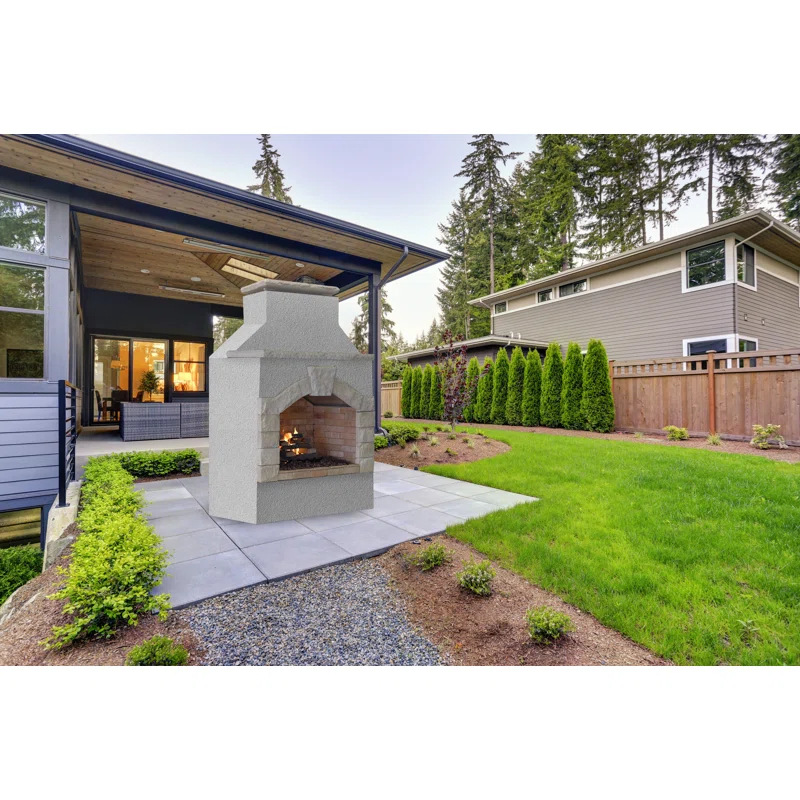Cal Flame Square Stucco Propane Smokeless Outdoor Fireplace