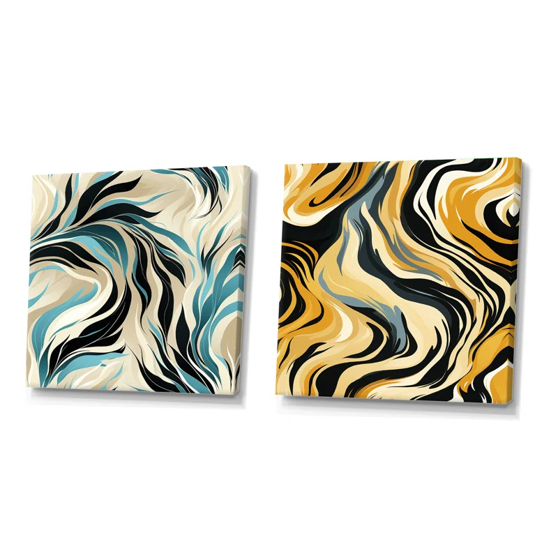 Teal And Cream Natures Whispers - Abstract Square Collage Set Of 2