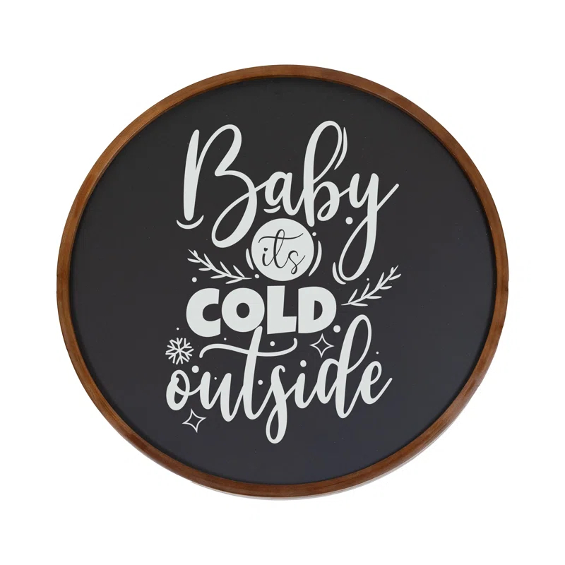 Inbox Zero Round Magnetic Wall Chalkboard With Rustic Brown Frame