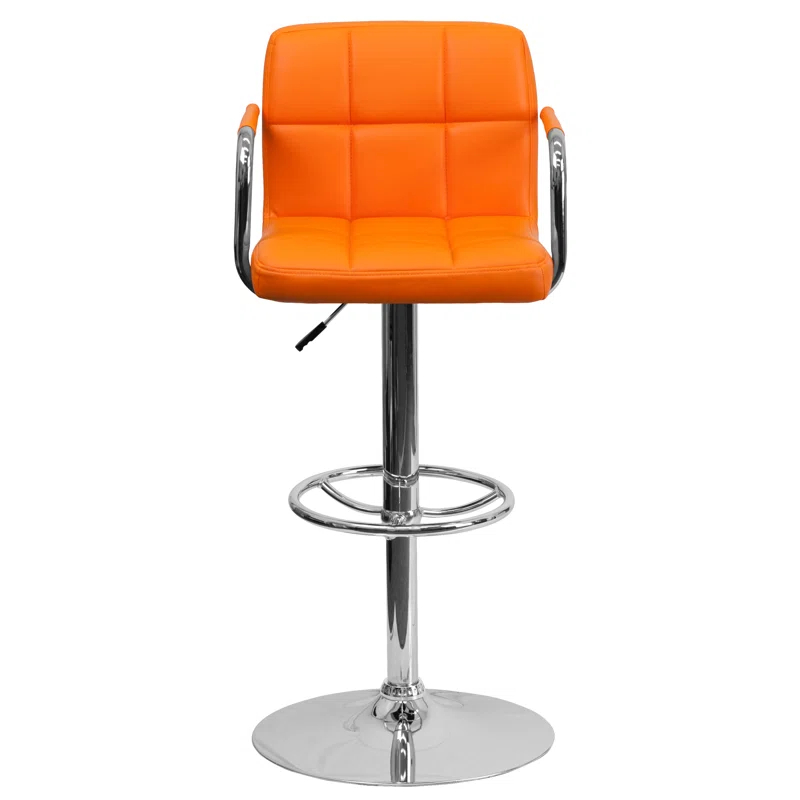 Flash Furniture Contemporary Quilted Vinyl Adjustable Height Barstool with Arms and Chrome Base